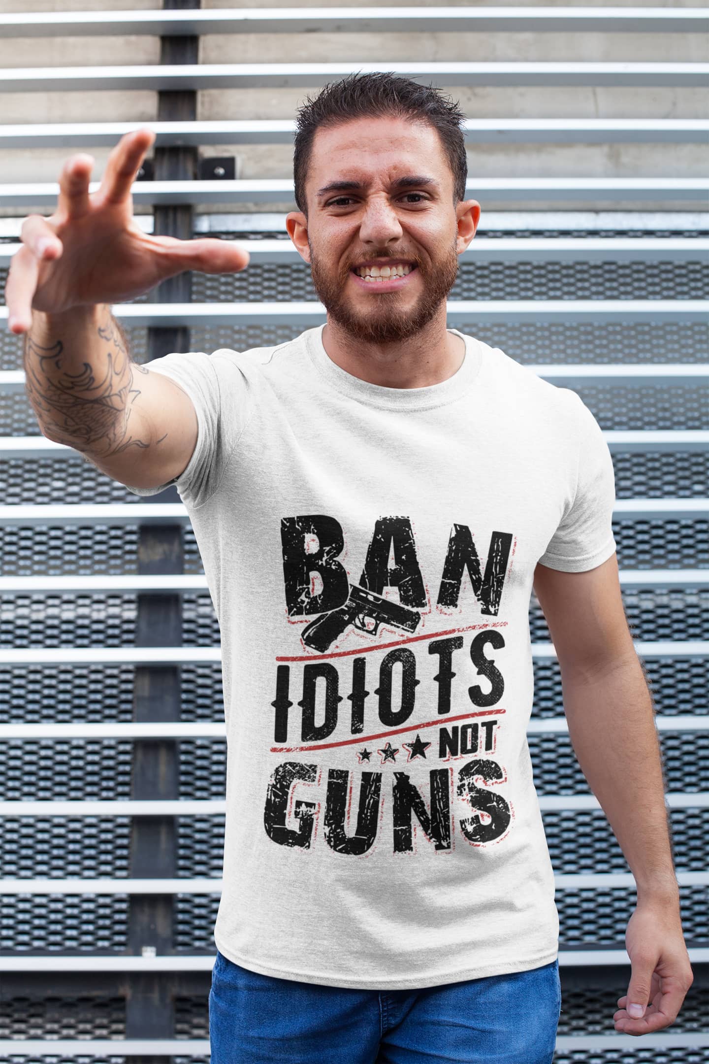 Koszulka - Ban idiots not guns - Biała
